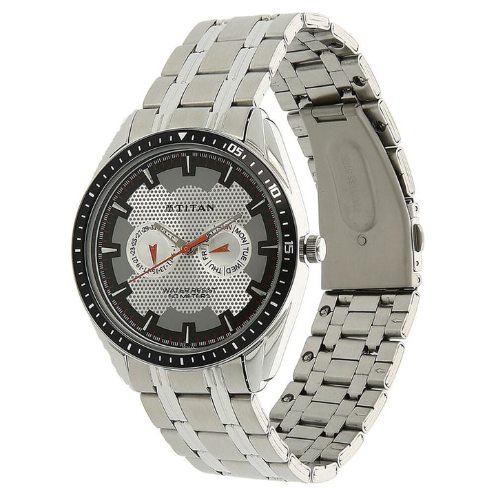 Titan Purple Silver Dial Analog with Day and Date Stainless Steel Strap Watch for Men-NK1582KM01