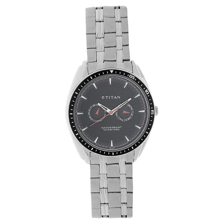 Titan Purple Black Dial Analog with Day and Date Stainless Steel Strap watch for Men-NS1582KM02