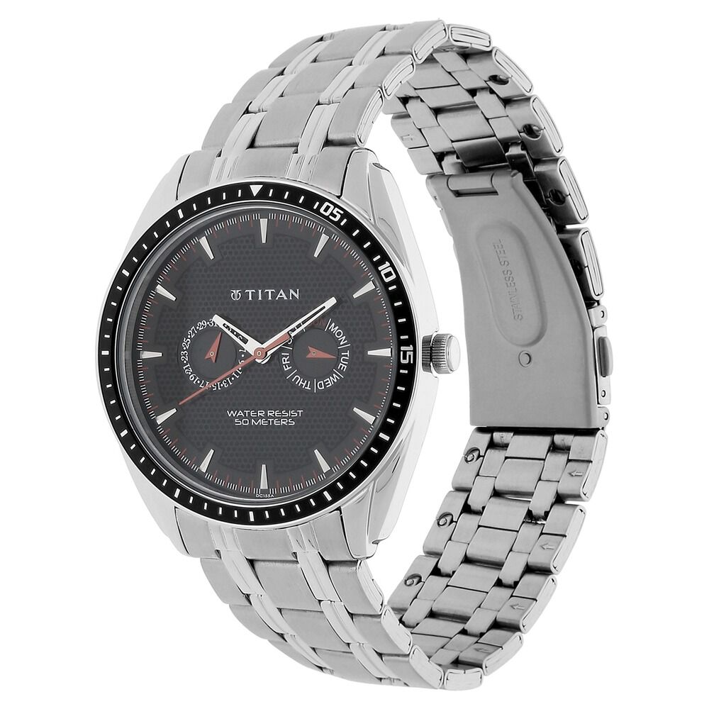 Titan Purple Black Dial Analog with Day and Date Stainless Steel Strap watch for Men-NS1582KM02