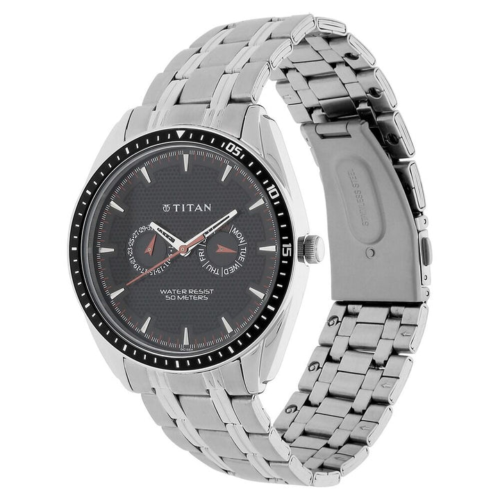 Titan Purple Black Dial Analog with Day and Date Stainless Steel Strap watch for Men-NS1582KM02