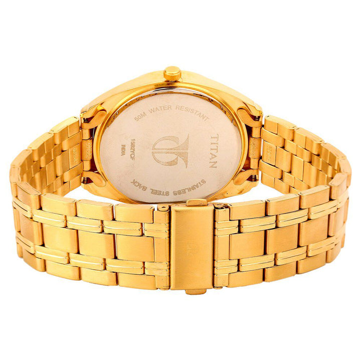 Titan Quartz Analog with Day and Date Champagne Dial Stainless Steel Strap Watch for Men-NH1582YM01
