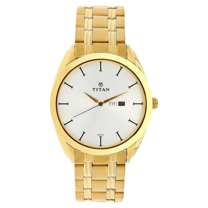 Titan Quartz Analog with Day and Date Silver Dial Stainless Steel Strap Watch for Men-NH1582YM02