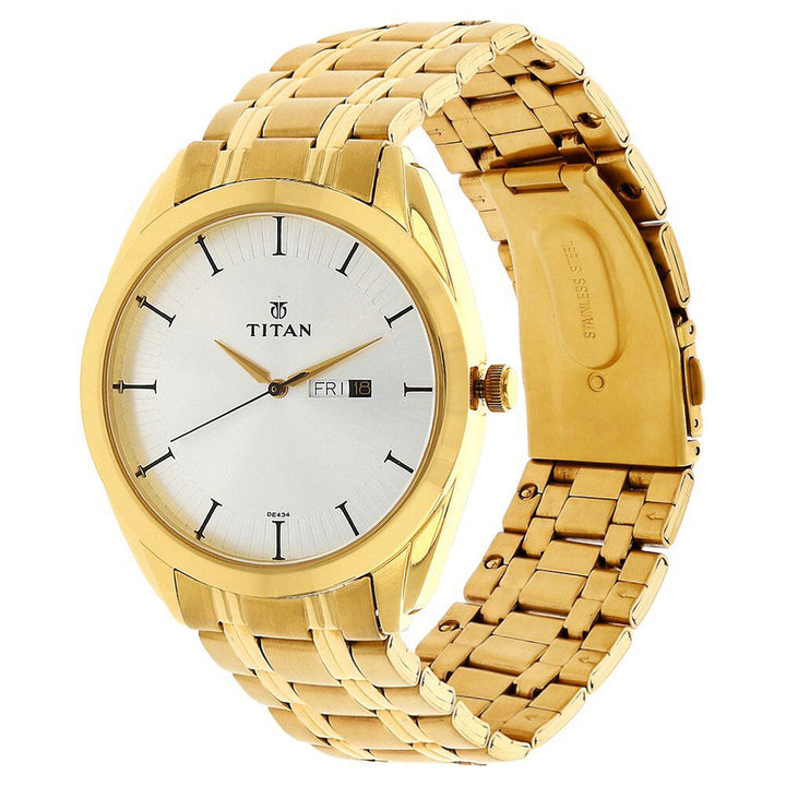 Titan Quartz Analog with Day and Date Silver Dial Stainless Steel Strap Watch for Men-NH1582YM02