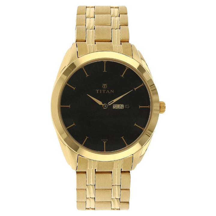 Titan Quartz Analog with Day and Date Black Dial Stainless Steel Strap Watch for Men-NF1582YM03