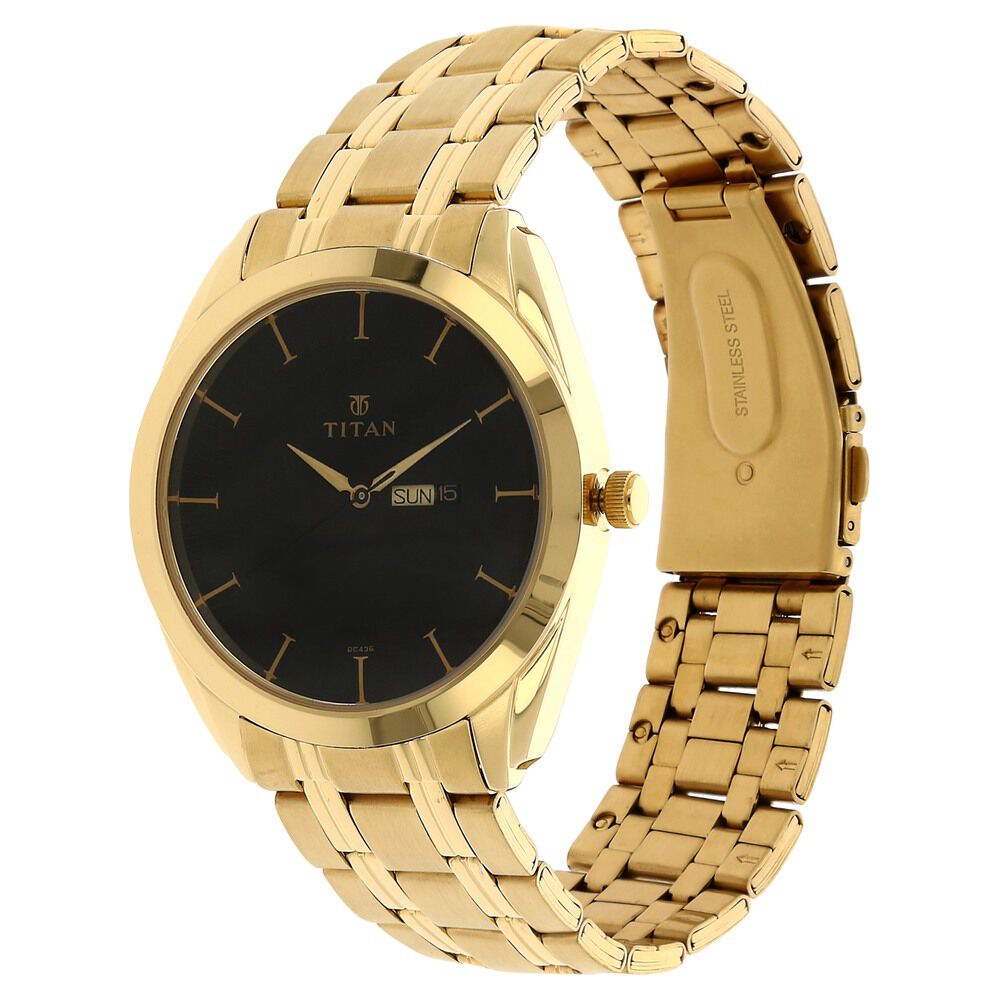 Titan Quartz Analog with Day and Date Black Dial Stainless Steel Strap Watch for Men-NF1582YM03