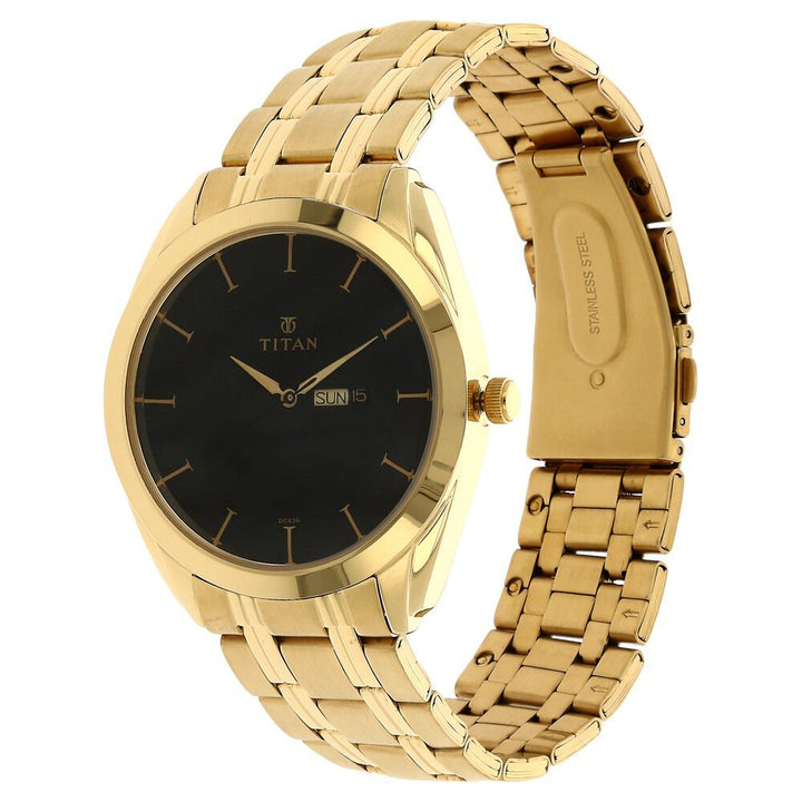 Titan Quartz Analog with Day and Date Black Dial Stainless Steel Strap Watch for Men-NF1582YM03