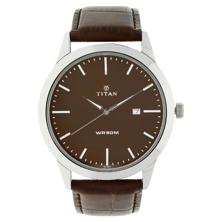 Titan Quartz Analog with Date Brown Dial Leather Strap Watch for Men NS1584SL04