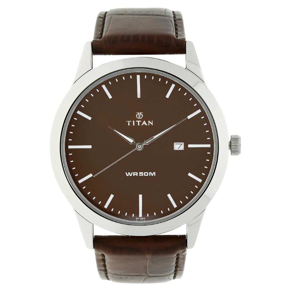 Titan Quartz Analog with Date Brown Dial Leather Strap Watch for Men - The Watch Factory ®