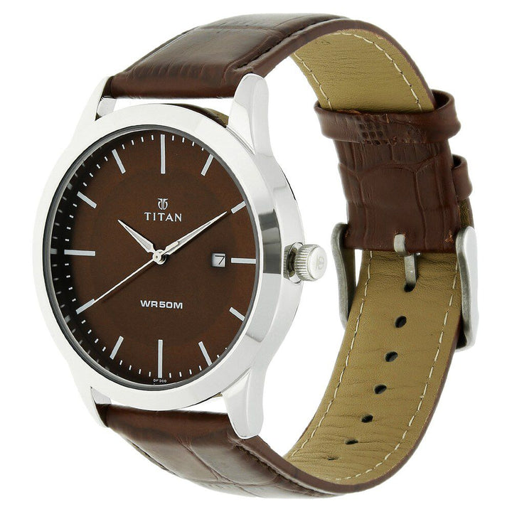 Titan Quartz Analog with Date Brown Dial Leather Strap Watch for Men NS1584SL04