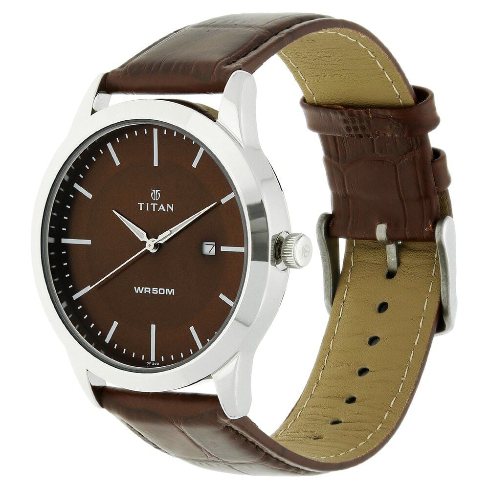 Titan Quartz Analog with Date Brown Dial Leather Strap Watch for Men - The Watch Factory ®