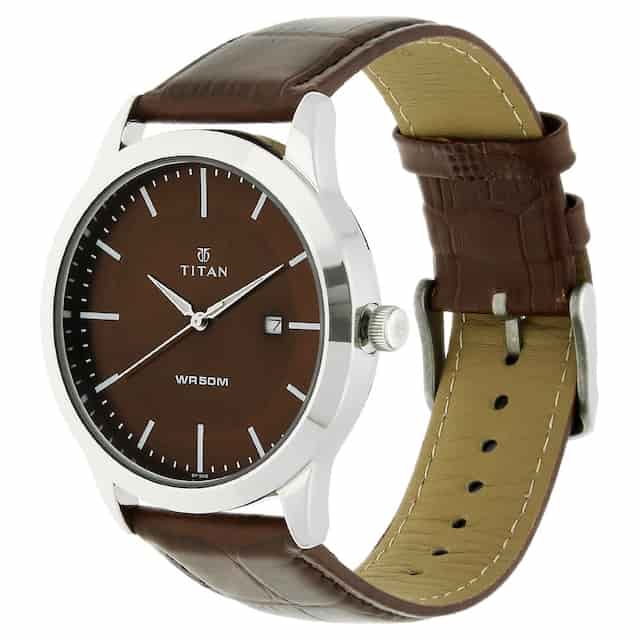 Titan Brown Dial Brown Leather Strap Watch NP1584SL04