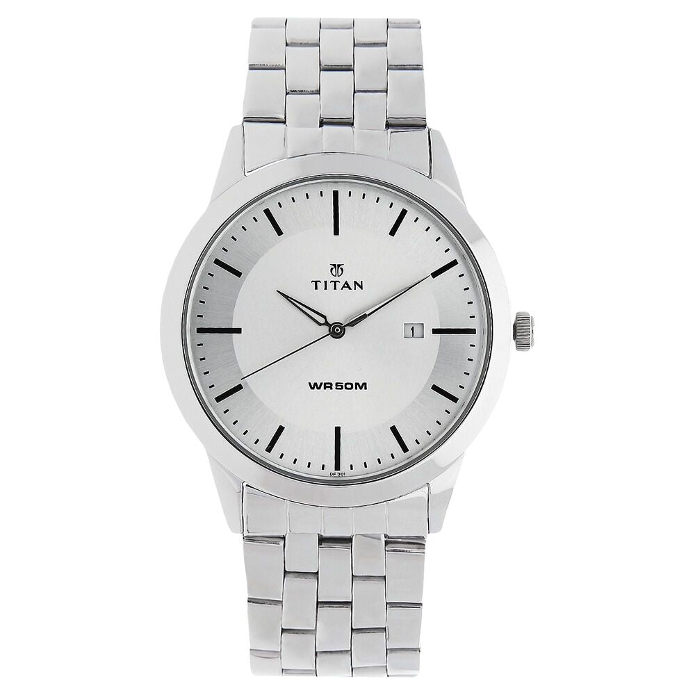 Titan Quartz Analog with Date White Dial Stainless Steel Strap Watch for Men - The Watch Factory ®