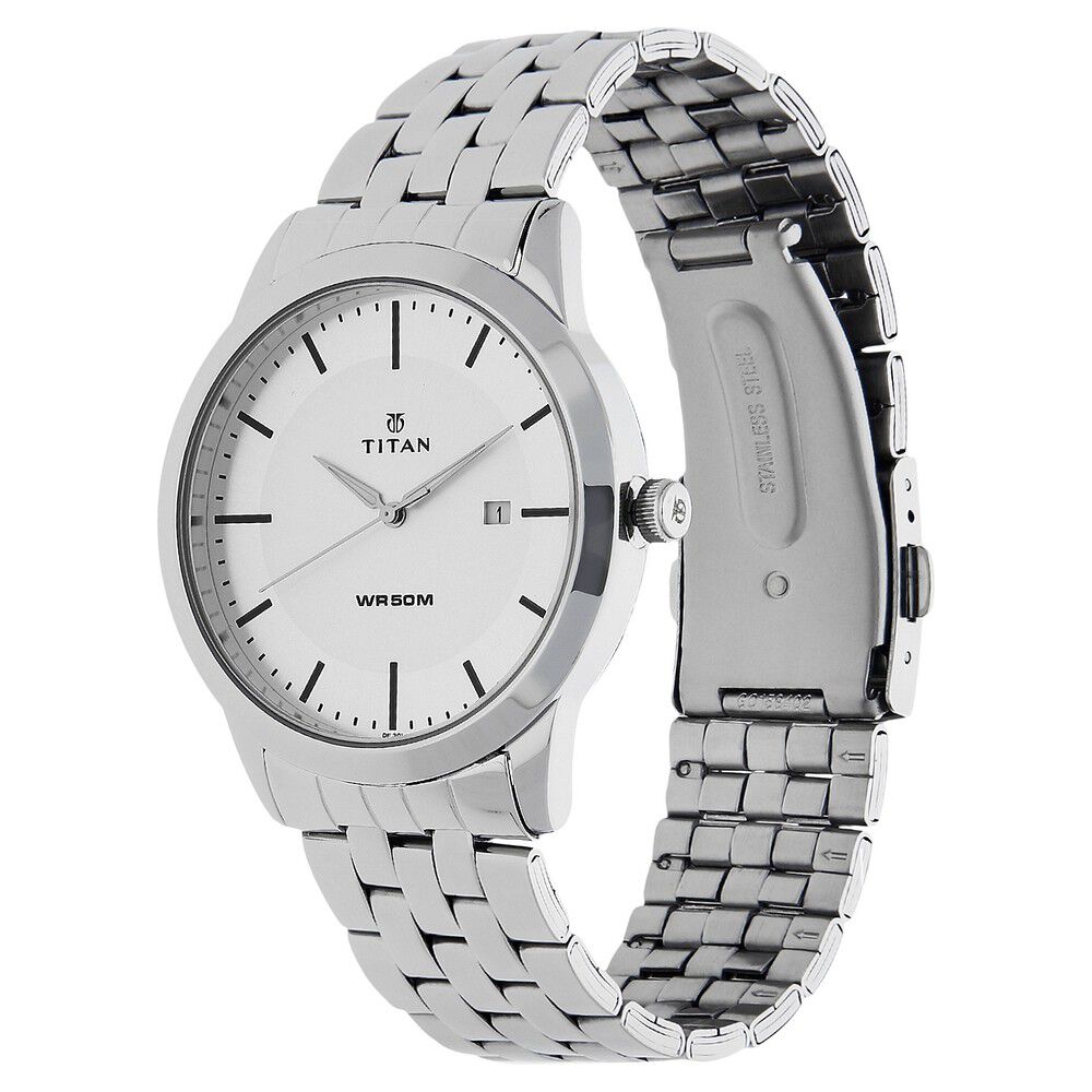 Titan Quartz Analog with Date White Dial Stainless Steel Strap Watch for Men - The Watch Factory ®