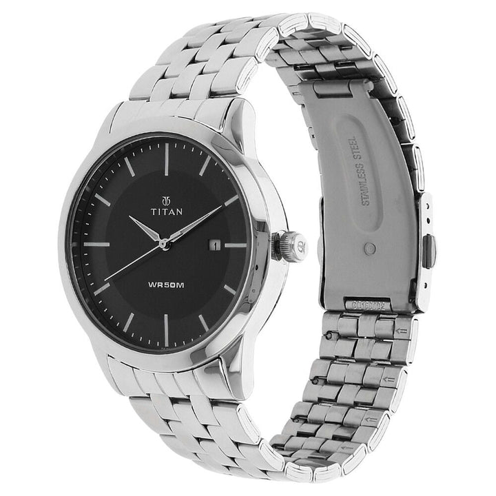 Titan Quartz Analog with Date Black Dial Stainless Steel Strap Watch for Men - The Watch Factory ®