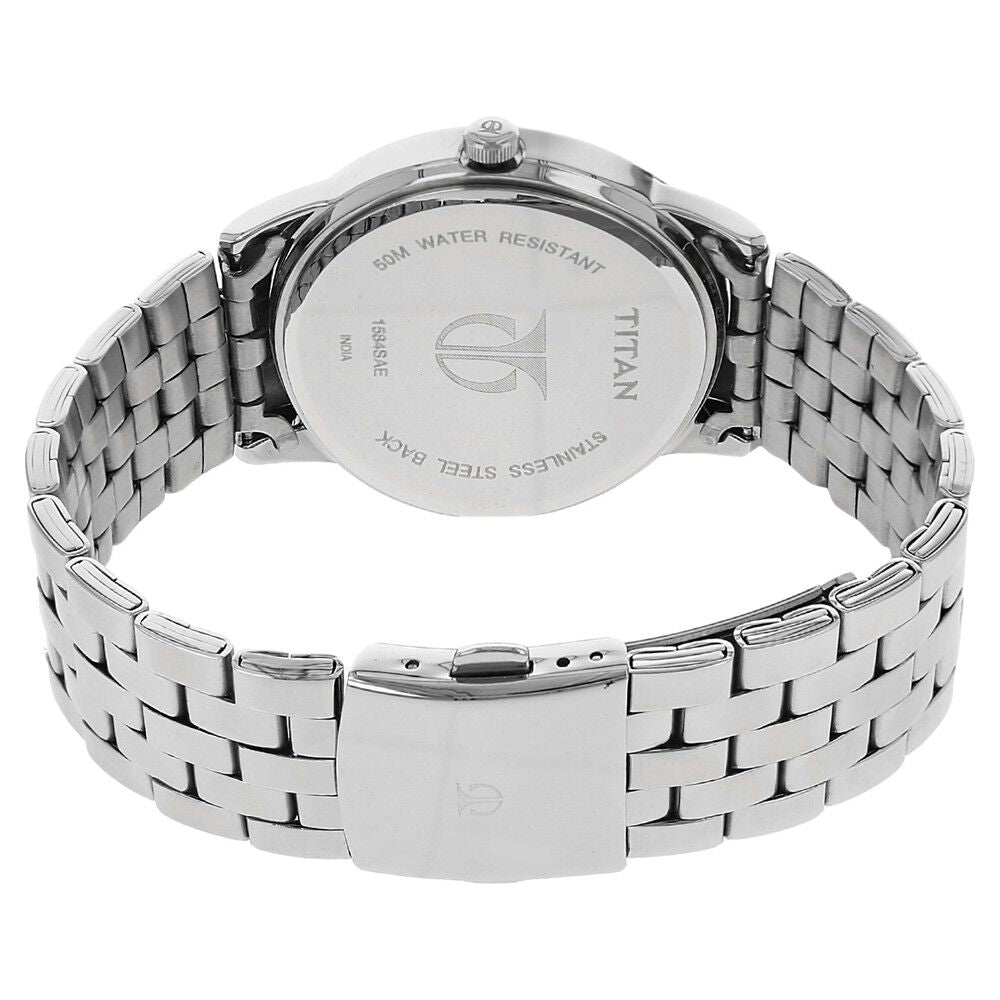 Titan Quartz Analog with Date Black Dial Stainless Steel Strap Watch for Men NS1584SM04