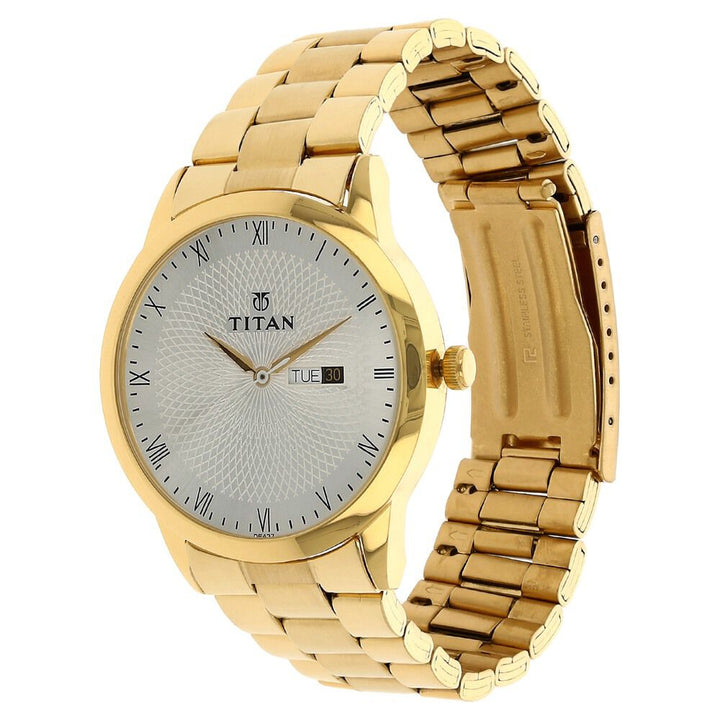 Titan Quartz Analog with Day and Date Silver Dial Stainless Steel Strap Watch for Men NS1584YM02