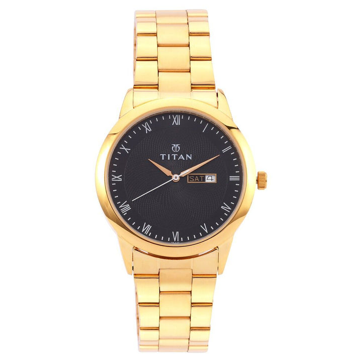 Titan Quartz Analog with Day and Date Black Dial Stainless Steel Strap Watch for Men-NF1584YM03
