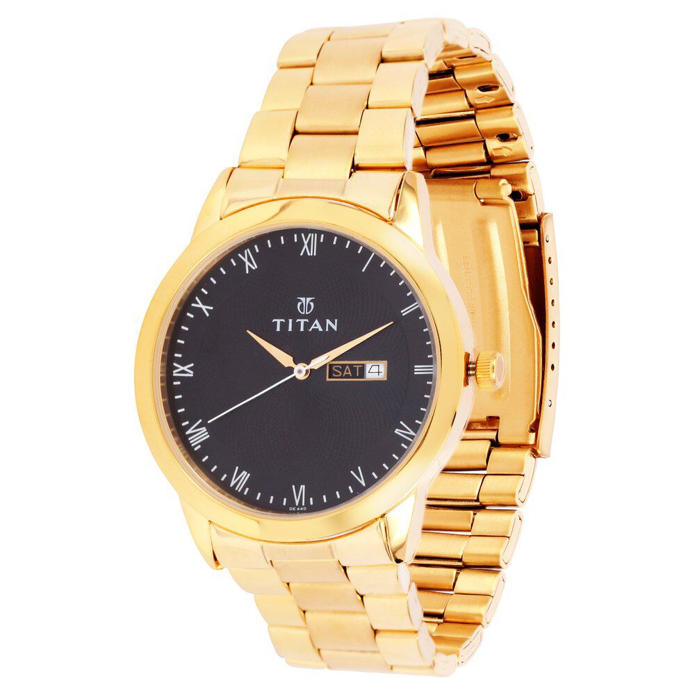 Titan Quartz Analog with Day and Date Black Dial Stainless Steel Strap Watch for Men-NF1584YM03