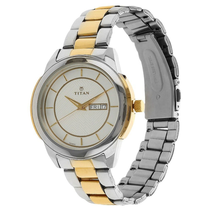 Titan Quartz Analog with Day and Date Silver Dial Stainless Steel Strap Watch for Men-NJ1585BM01