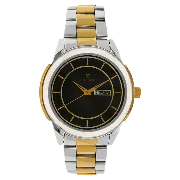 Titan Quartz Analog with Day and Date Black Dial Stainless Steel Strap Watch for Men-NJ1585BM02