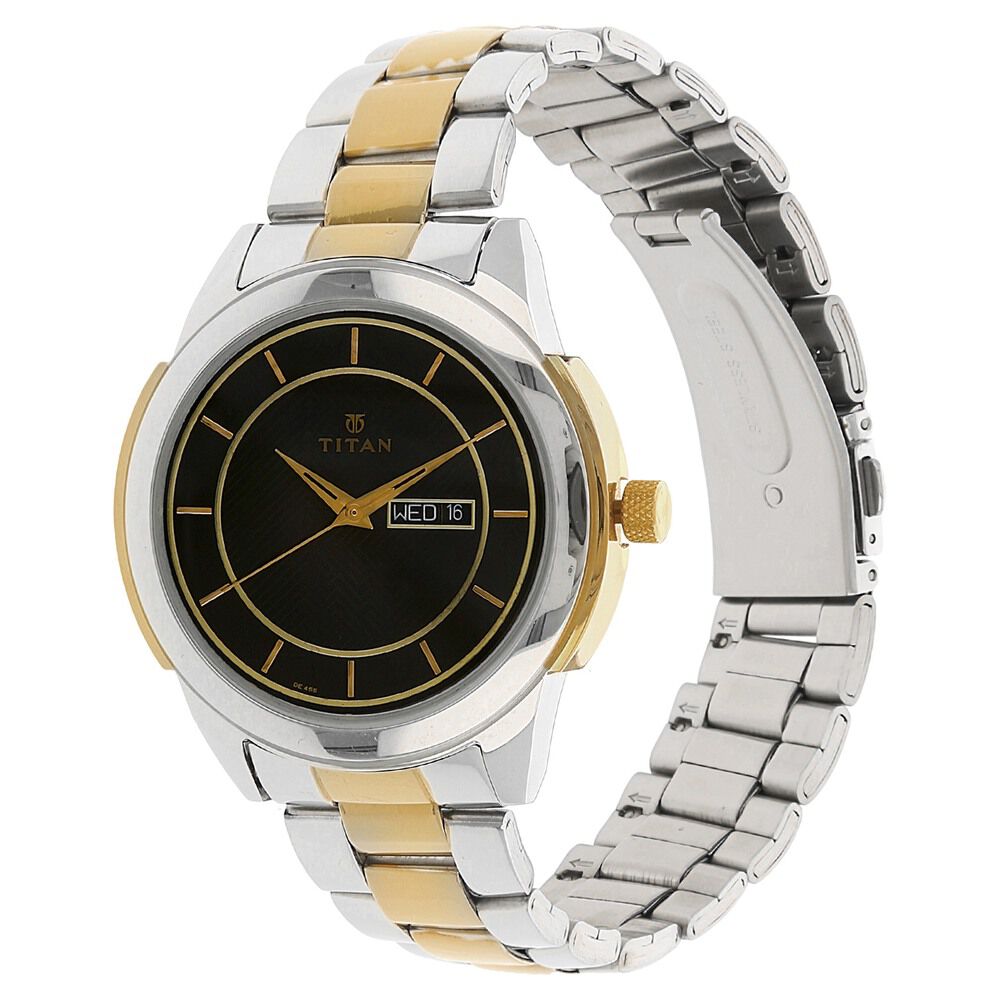 Titan Quartz Analog with Day and Date Black Dial Stainless Steel Strap Watch for Men-NJ1585BM02