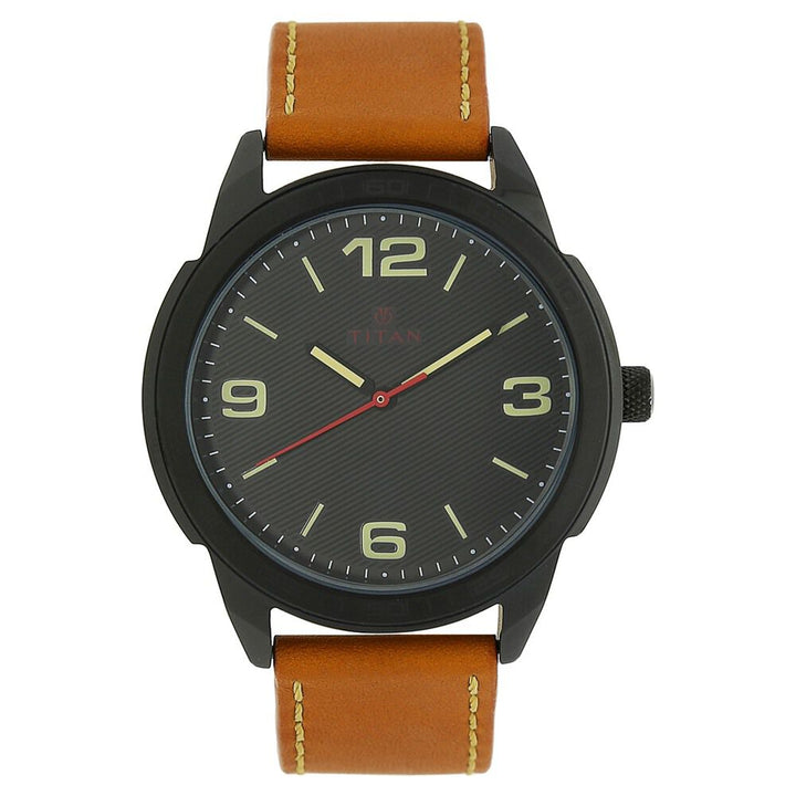 Titan Quartz Analog Black Dial Leather Strap Watch for Men NS1585NL02