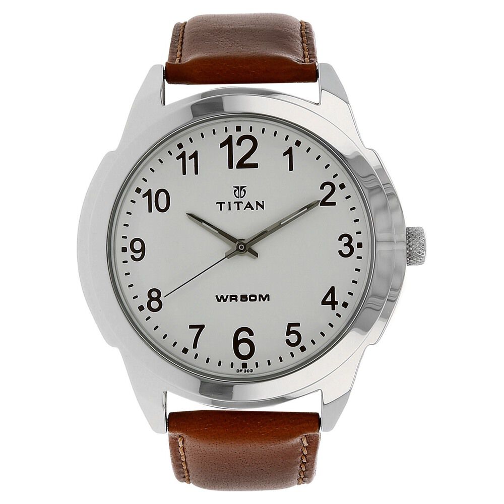 Titan Quartz Analog White Dial Leather Strap Watch for Men - The Watch Factory ®