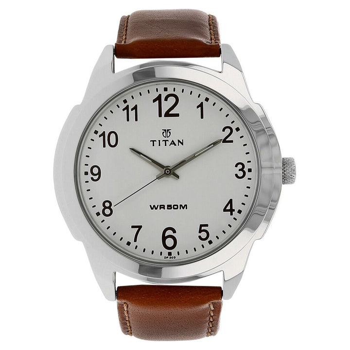 Titan Quartz Analog White Dial Leather Strap Watch for Men - The Watch Factory ®