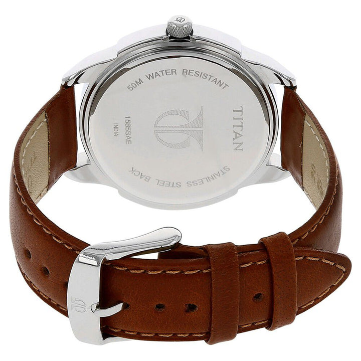 Titan Quartz Analog White Dial Leather Strap Watch for Men NS1585SL07