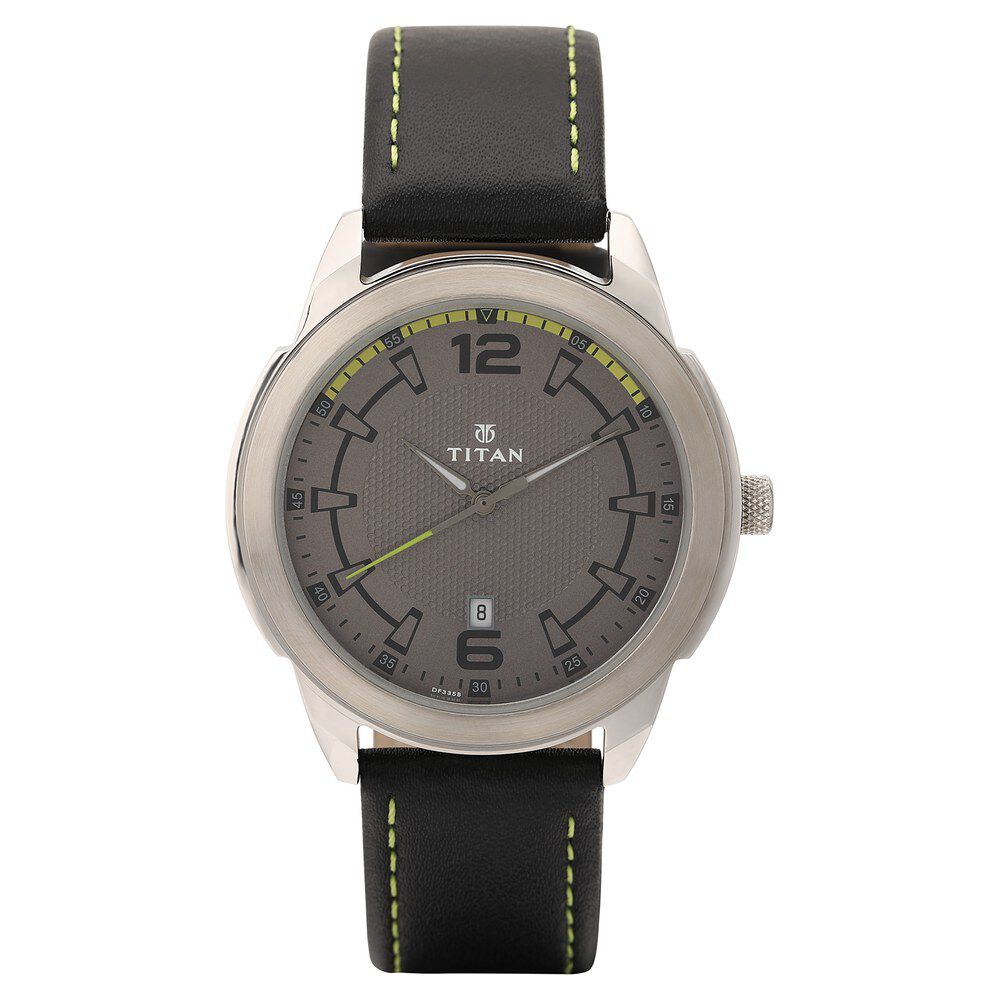 Titan Analog Anthracite Dial Date Leather Strap watch for Men-NS1585SL10