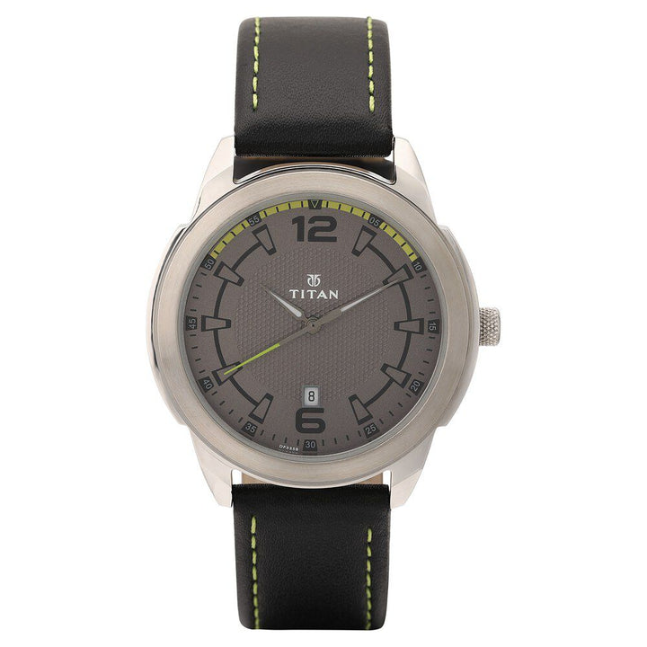 Titan Analog Anthracite Dial Date Leather Strap watch for Men-NS1585SL10