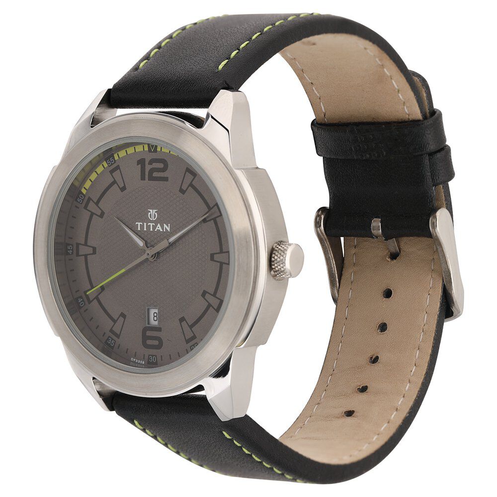 Titan Analog Anthracite Dial Date Leather Strap watch for Men-NS1585SL10