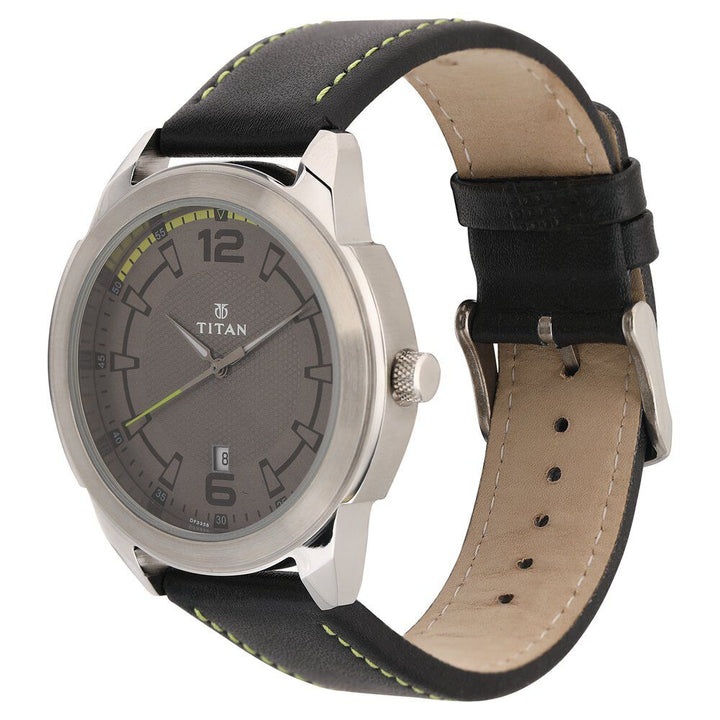 Titan Analog Anthracite Dial Date Leather Strap watch for Men-NS1585SL10