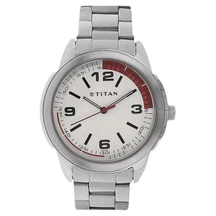 Titan Quartz Analog Silver Dial Stainless Steel Strap Watch for Men-NJ1585SM01C