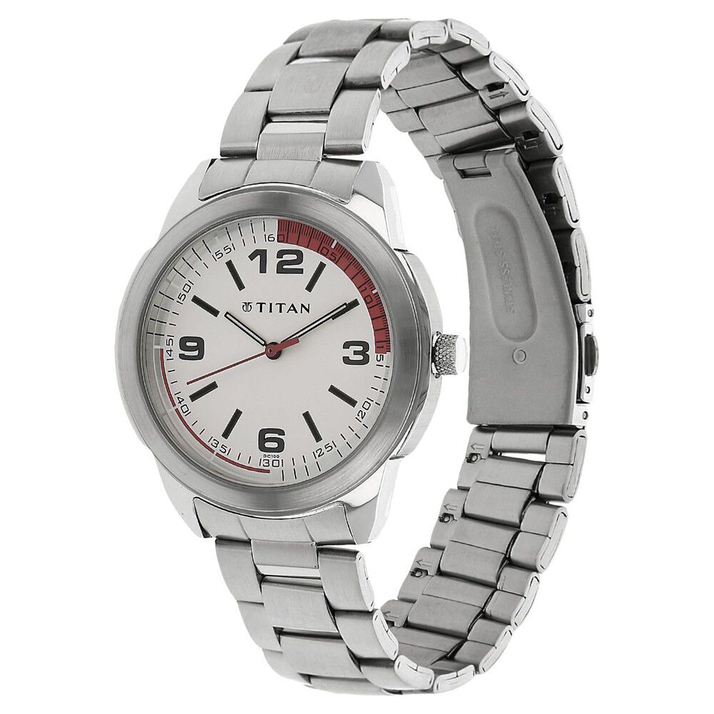 Titan Quartz Analog Silver Dial Stainless Steel Strap Watch for Men-NJ1585SM01C