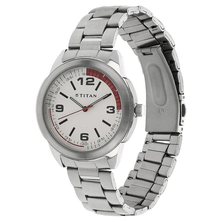 Titan Quartz Analog Silver Dial Stainless Steel Strap Watch for Men-NJ1585SM01C