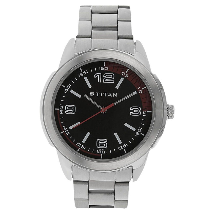 Titan Black Dial Analog Stainless Steel Strap watch for Men-NN1585SM02