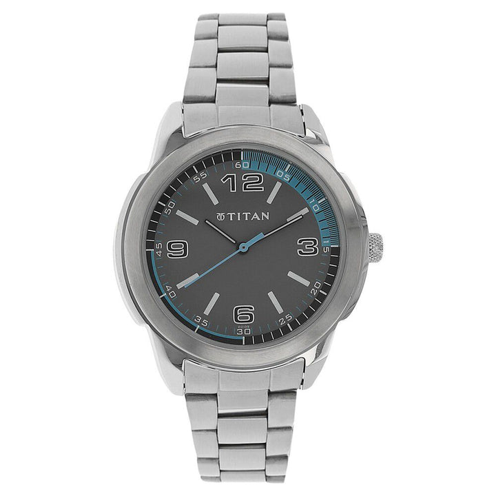 Titan Quartz Analog Grey Dial Stainless Steel Strap Watch for Men-NN1585SM03