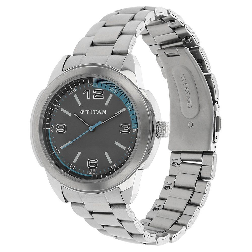 Titan Quartz Analog Grey Dial Stainless Steel Strap Watch for Men-NN1585SM03