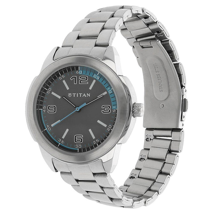 Titan Quartz Analog Grey Dial Stainless Steel Strap Watch for Men-NN1585SM03