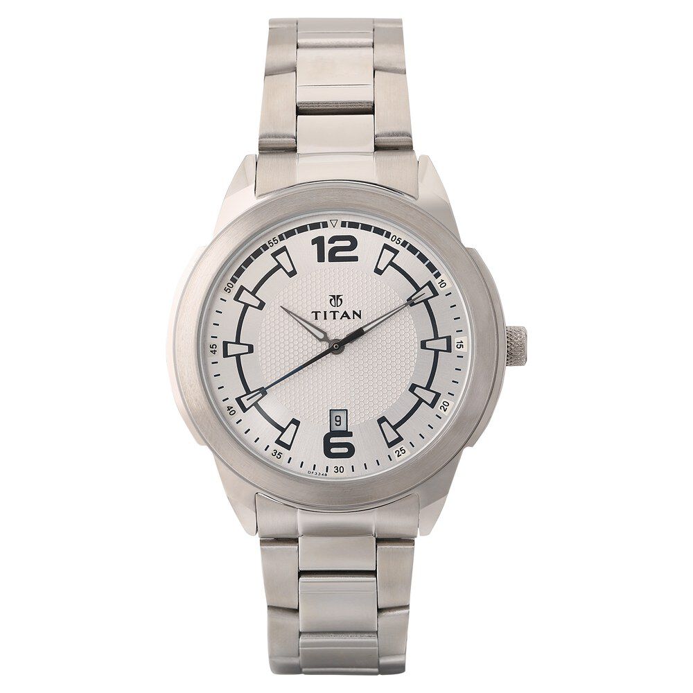 Titan Quartz Analog with Date White Dial Stainless Steel Strap Watch for Men-NN1585SM06