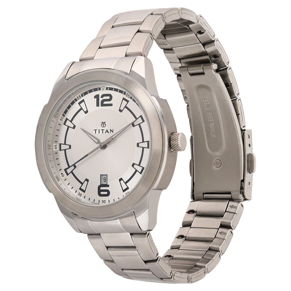 Titan Quartz Analog with Date White Dial Stainless Steel Strap Watch for Men-NN1585SM06