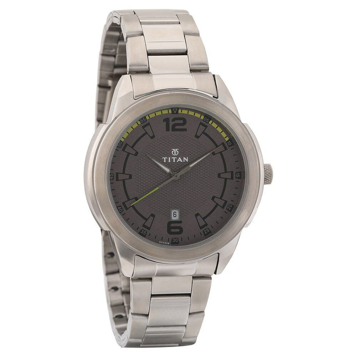 Titan Analog with Date Anthracite Dial Stainless Steel Strap watch for Men-NN1585SM07