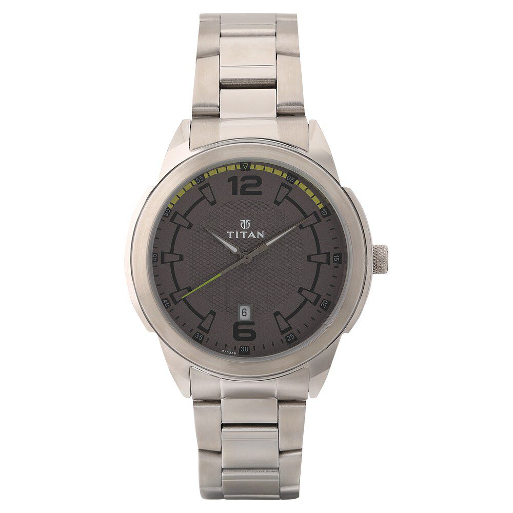 Titan Analog with Date Anthracite Dial Stainless Steel Strap watch for Men-NN1585SM07