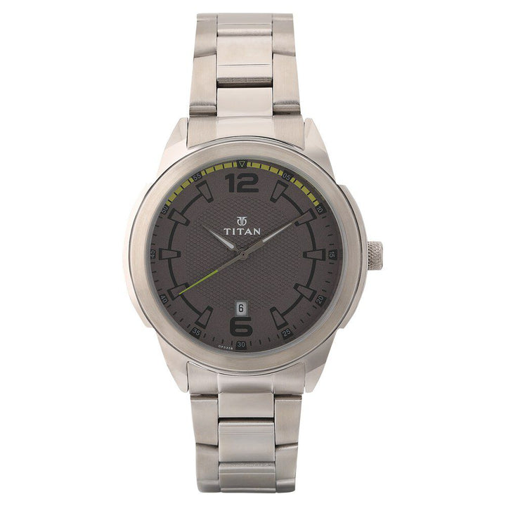 Titan Analog with Date Anthracite Dial Stainless Steel Strap watch for Men-NN1585SM07
