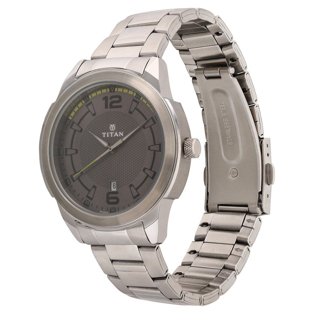 Titan Analog with Date Anthracite Dial Stainless Steel Strap watch for Men-NN1585SM07