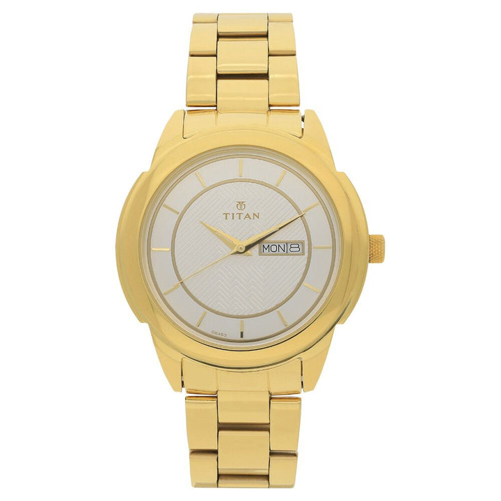 Titan Quartz Analog with Day and Date White Dial Stainless Steel Strap Watch for Men-NL1585YM02
