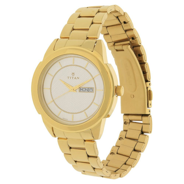 Titan Quartz Analog with Day and Date White Dial Stainless Steel Strap Watch for Men-NL1585YM02
