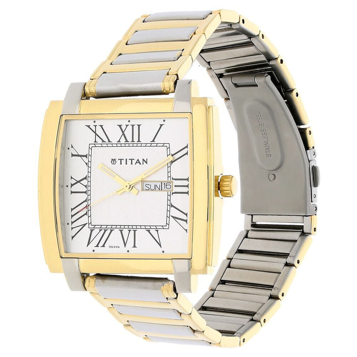 Titan Quartz Analog with Day and Date Silver Dial Stainless Steel Strap Watch for Men-NF1586BM01