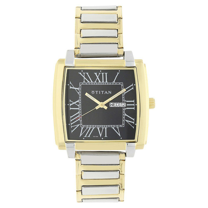 Titan Quartz Analog with Day and Date Black Dial Stainless Steel Strap Watch for Men-NF1586BM02